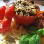 Gefüllte Paprika mit Hackfleisch Feta und Zucchini