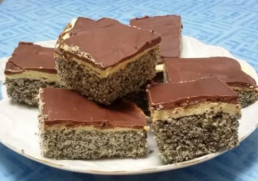 Mohnkuchen mit Vanillecreme und Schoko