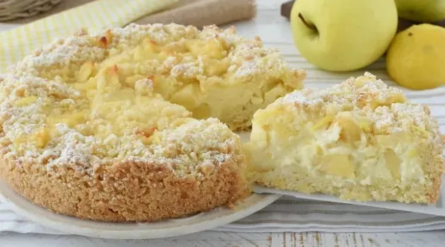 Apfel Streuselkuchen mit Pudding