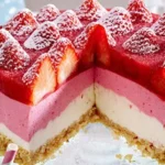 Erdbeer Joghurt Cremetorte mit Mandelknusperboden