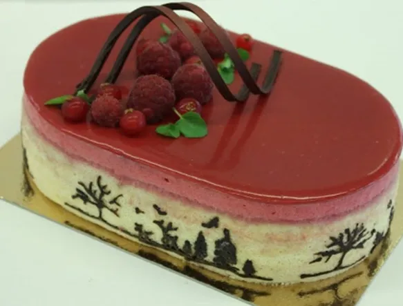 Himbeermousse Torte mit Dekorbiskuit