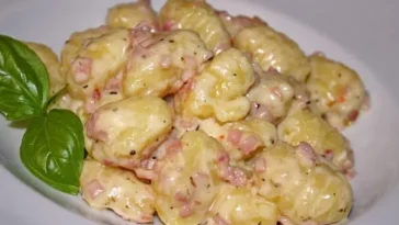 Gnocchi mit Käse-Knoblauch-Schinken-Soße