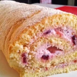 Biskuitrolle mit Erdbeerfüllung