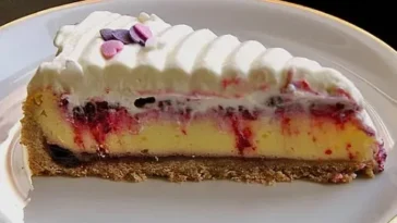 Käsekuchen mit Himbeeren und Cremebelag