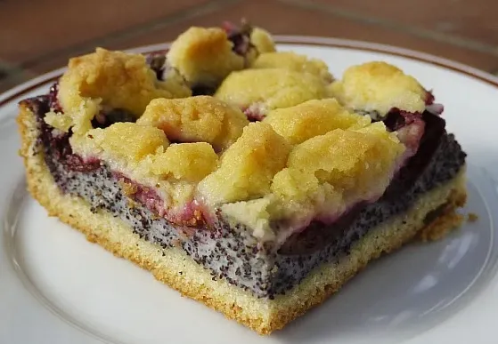 Zwetschgenkuchen mit Mohnquark und Butterstreuseln