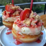 Doppelt belegter Erdbeer-Shortcake-Käsekuchen-Donut