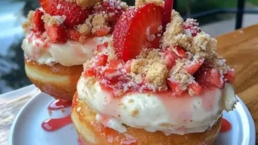 Doppelt belegter Erdbeer-Shortcake-Käsekuchen-Donut