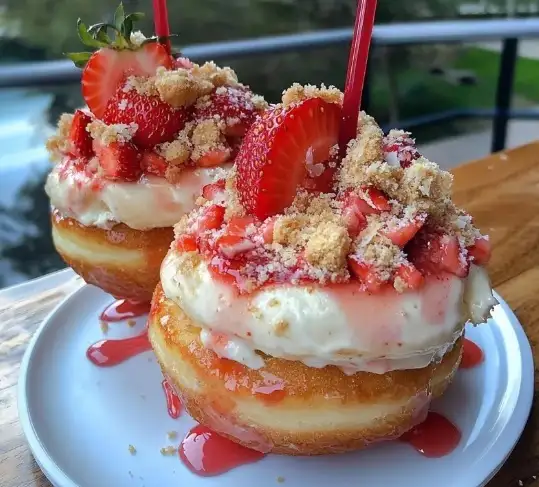 Doppelt belegter Erdbeer-Shortcake-Käsekuchen-Donut