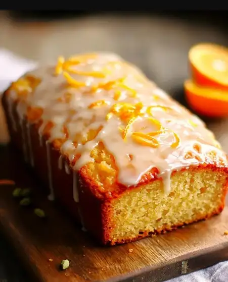 Orangen-Kardamom-Kastenkuchen mit Orangenschalen-Glasur