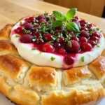 Rustikale Brie-Brotschale mit Preiselbeeren und frischem Thymian