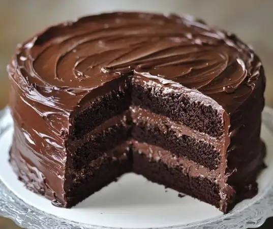 Saftiger dunkler Schokoladenkuchen mit Schweizer Schokoladen-Baiser-Buttercreme