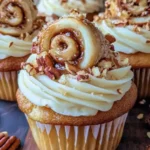 Zimtschnecken-Cupcakes mit Ahornsirup, Pekannüssen und Nüssen