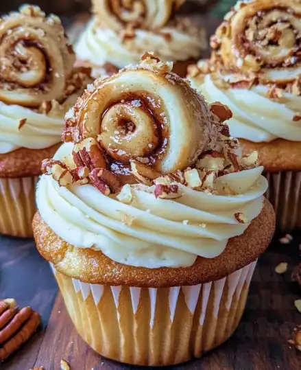 Zimtschnecken-Cupcakes mit Ahornsirup, Pekannüssen und Nüssen