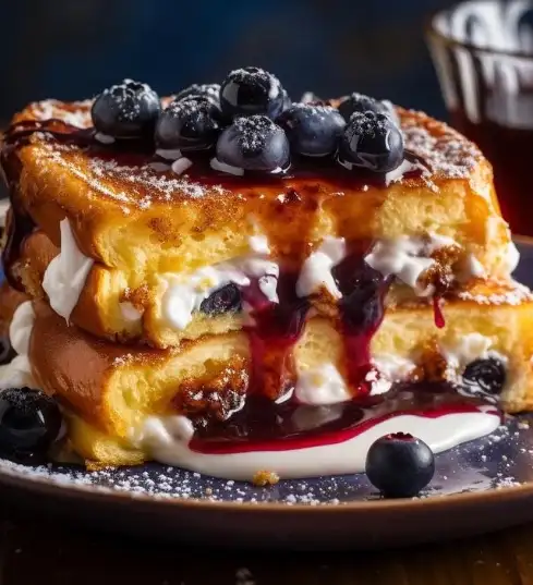 Mit Blaubeeren und Ricotta gefüllter French Toast