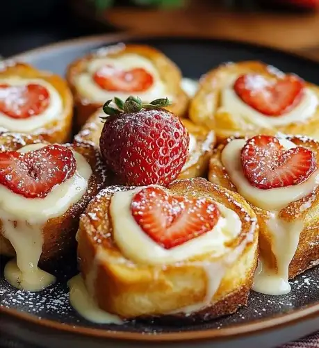 Süße Erdbeerbrötchen mit Vanille-Frischkäse-Glasur