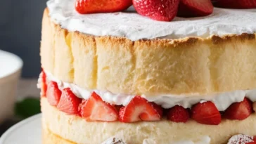 Angel Food Cake an frischen Erdbeeren