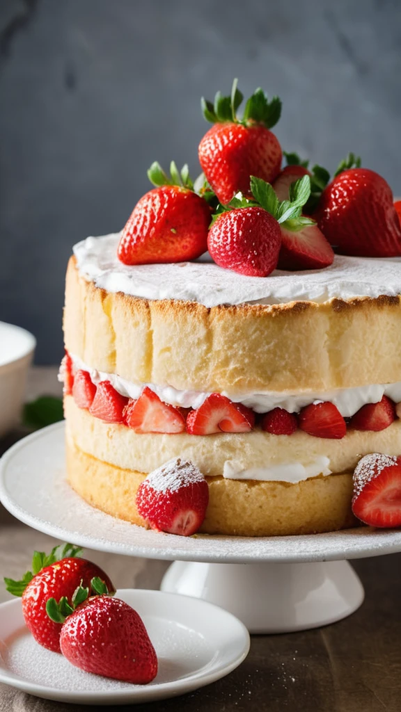 Angel Food Cake an frischen Erdbeeren