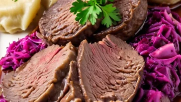 Sauerbraten mit Rotkohl und Knödeln