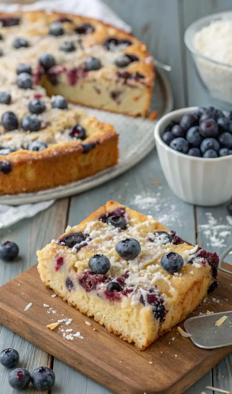 blechkuchen mit blaubeeren und kokos