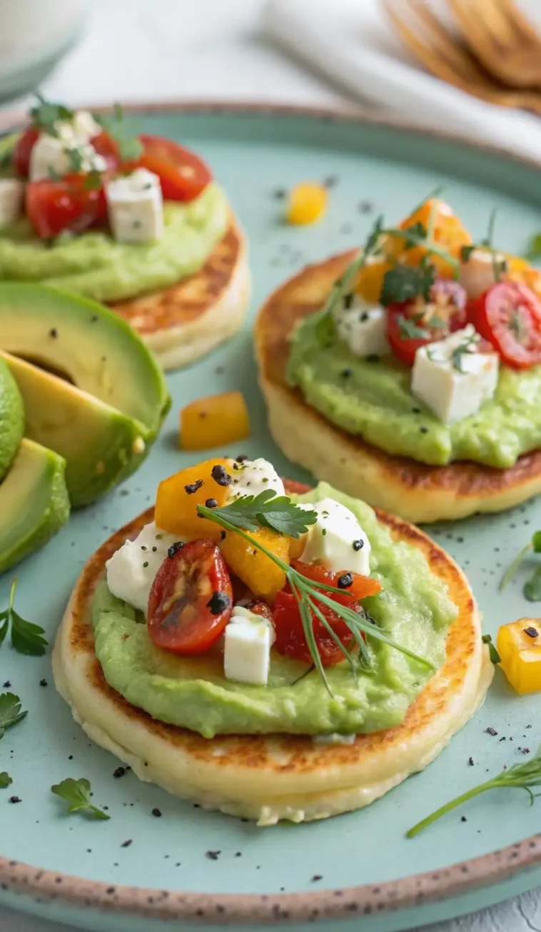 maisküchlein mit avocado-creme & tomate-feta