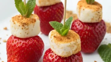 marshmallow-erdbeeren mit minze, zucker und brausepulver