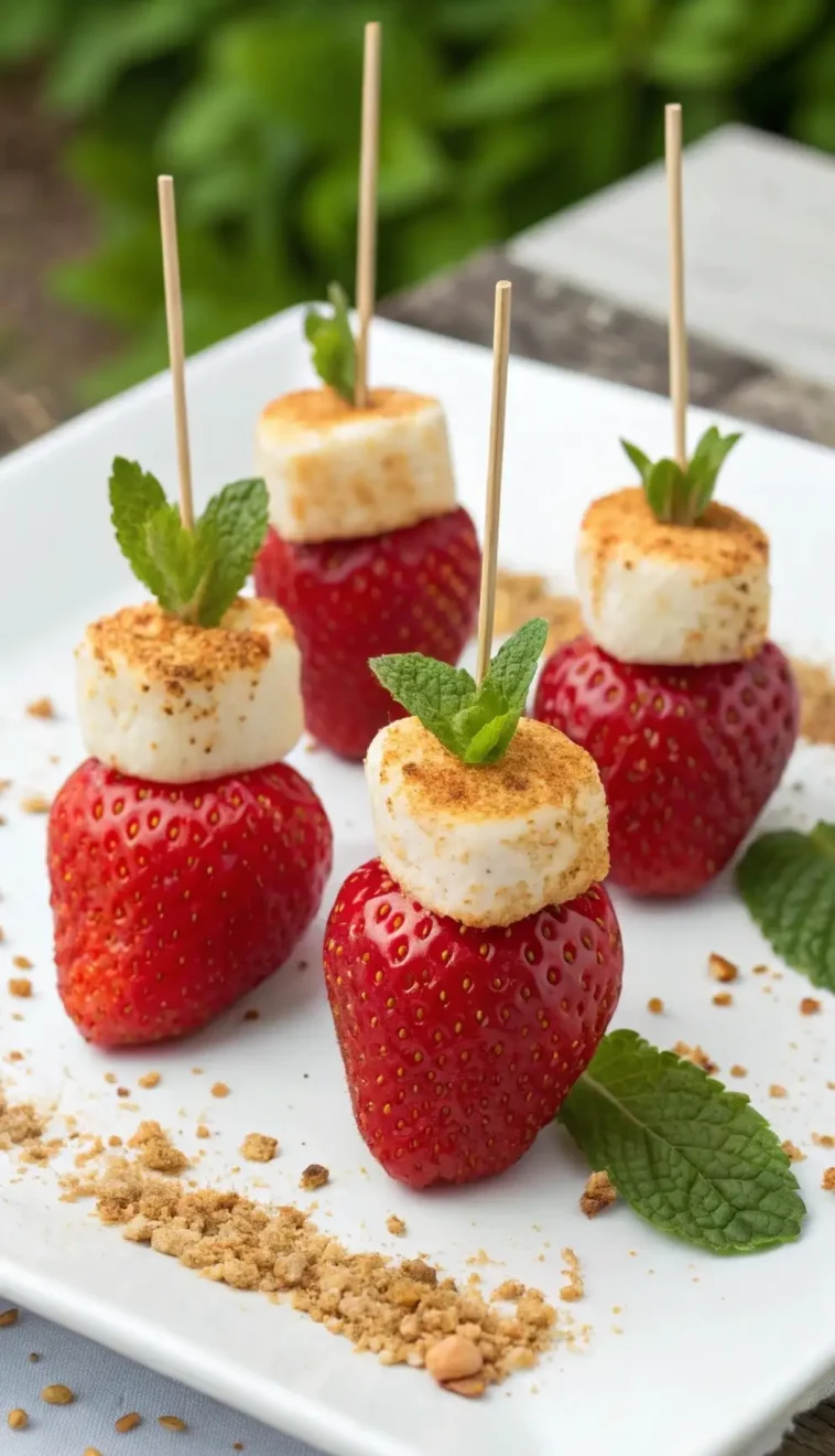 marshmallow-erdbeeren mit minze, zucker und brausepulver