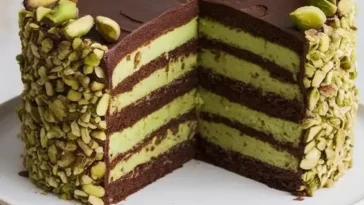 schokoladenkuchen mit avocado und pistazien