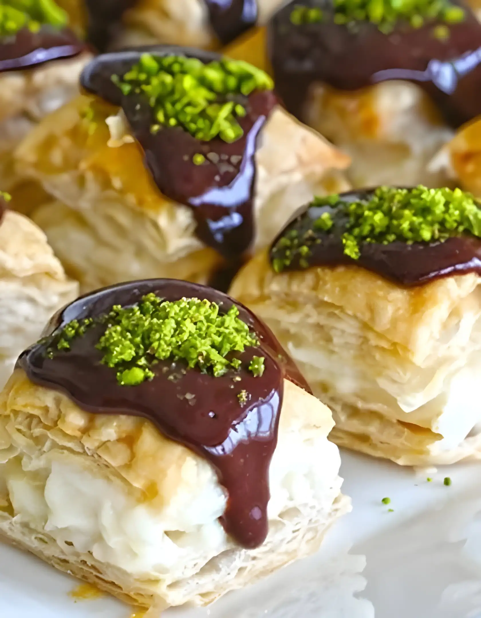 Blätterteig-Creme-Häppchen mit Schokoladen-Pistazien-Topping - Best Rezepte