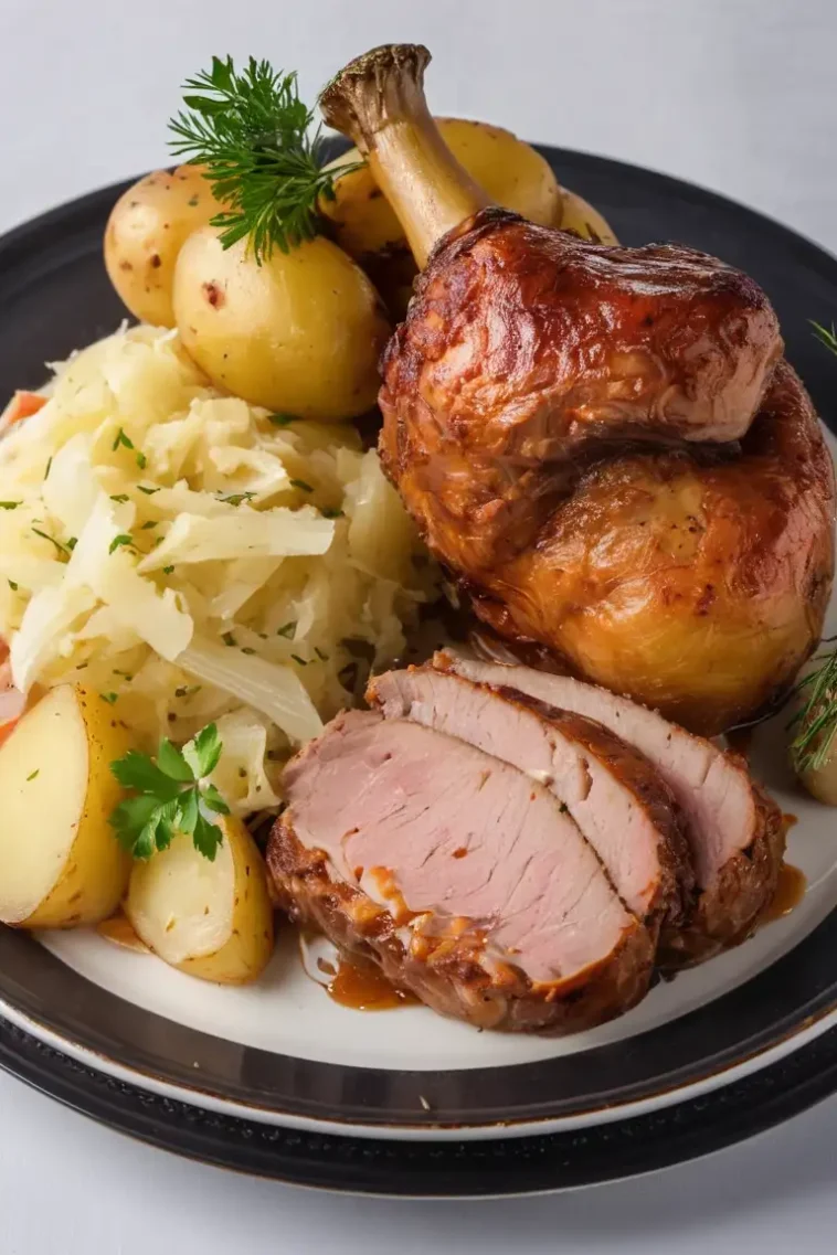 schweinshaxe mit sauerkraut und kartoffeln