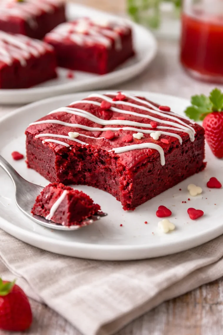 Rote Samt-Brownies mit cremigem Frosting und Schokoladendekor