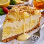 Ananas-Weiße-Schokolade-Cheesecake auf einem Teller serviert