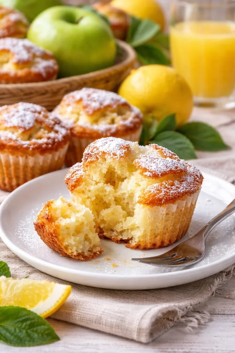 Leckere Apfel Quark Muffins frisch gebacken auf einem Teller