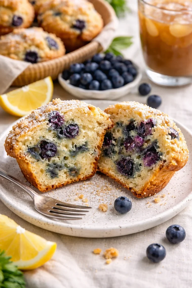 Frische Blaubeermuffins aus der Bäckerei Stil, perfekt für jeden Anlass.