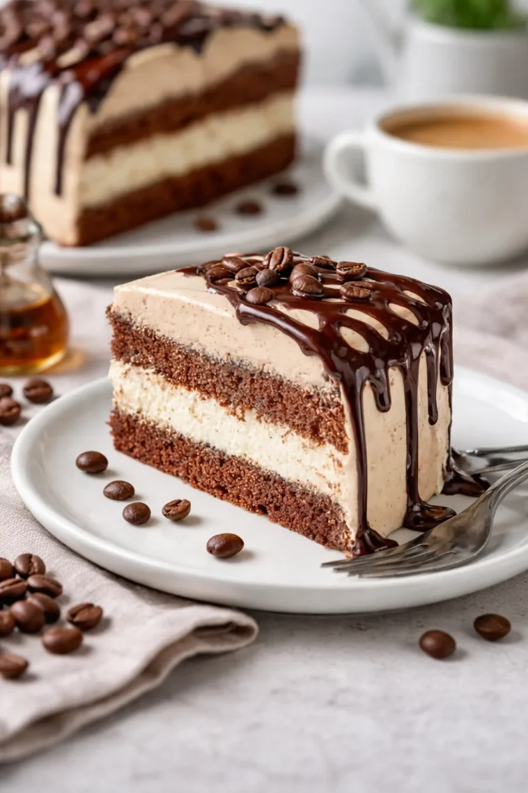 Baileys Espresso-Cream-Kuchen auf einem Teller, perfekt für Kaffeeliebhaber.
