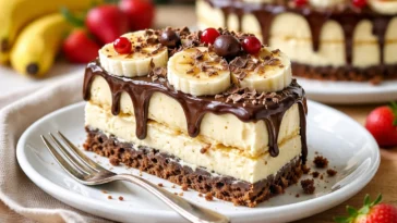 Leckere Bananensplit Torte mit Bananen und Schokolade