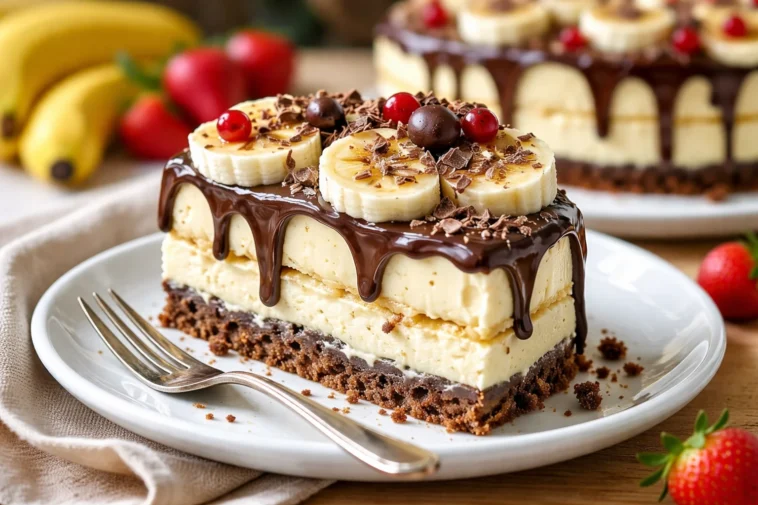 Leckere Bananensplit Torte mit Bananen und Schokolade