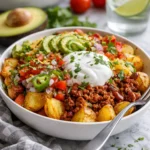 Beladenes Kartoffel-Taco mit frischen Zutaten in einer Schüssel