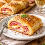 Blätterteig gefüllt mit Schinken und Käse, frisch aus dem Ofen
