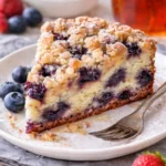 Blaubeer-Muffins mit Streusel-Topping auf einem rustikalen Holzbrett.