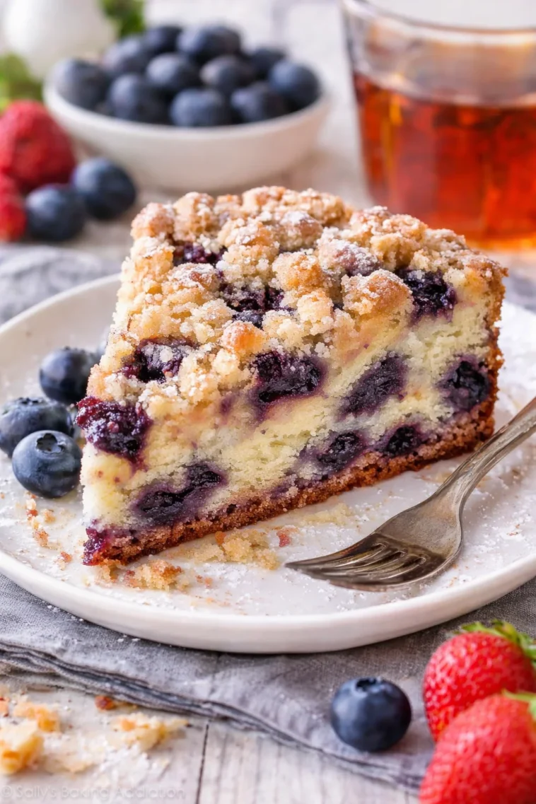Blaubeer-Muffins mit Streusel-Topping auf einem rustikalen Holzbrett.