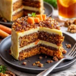 Brasilianischer Karottenkuchen auf einem Teller serviert