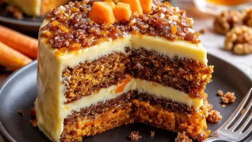 Brasilianischer Karottenkuchen auf einem Teller serviert