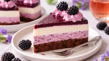 Brombeer-Joghurt-Torte mit frischen Brombeeren und Joghurtcreme