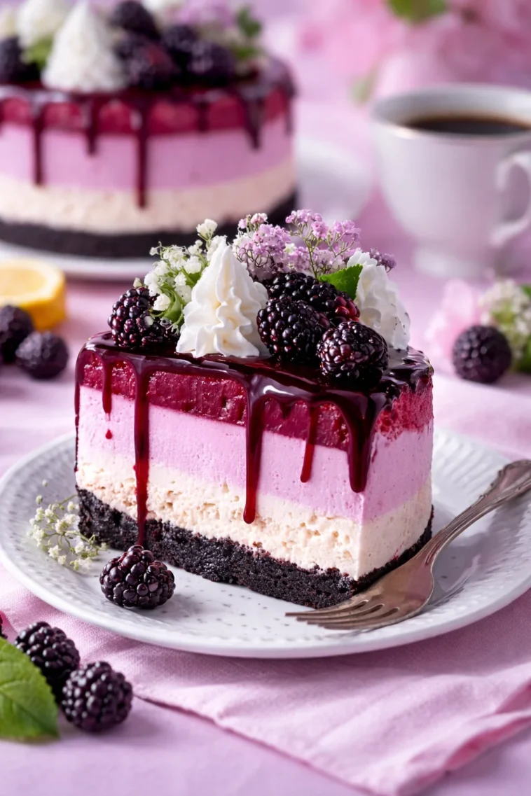 Brombeertraum-Käsekuchen mit frischen Brombeeren und cremiger Käsefüllung.