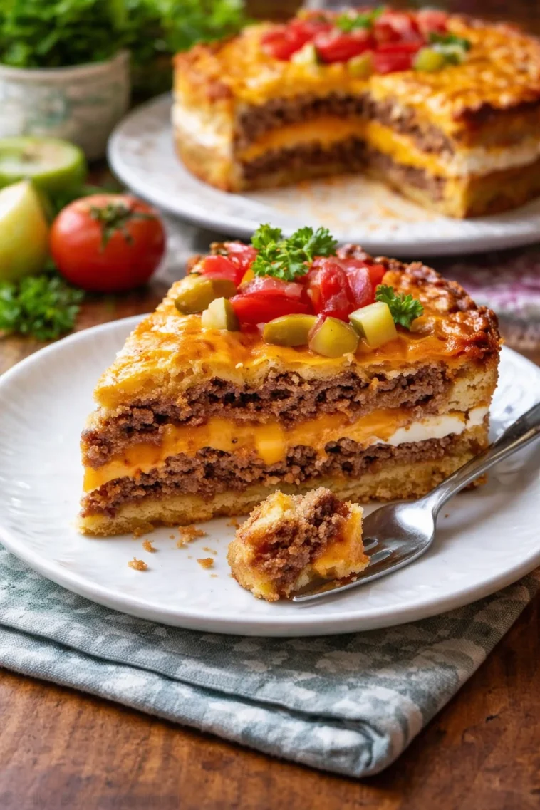 Leckere Cheeseburger-Torte für Festessen und besondere Anlässe