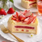 Cremige Holunderblütenmousse mit Erdbeerconfit in einer eleganten Schale