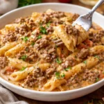 Cremige Rindfleisch-Pasta mit frischen Kräutern und Parmesan