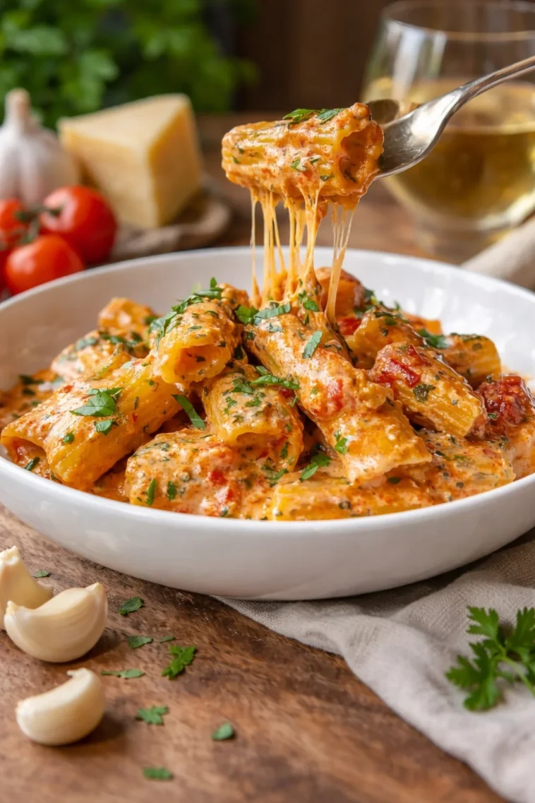 Cremige Tomaten-Knoblauch-Pasta mit frischen Zutaten