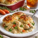 Cremiger Hühnchen-Biskuit-Auflauf frisch aus dem Ofen