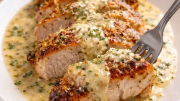 Cremiges Parmesan Caesar-Hähnchen aus dem Ofen, appetitlich angerichtet
